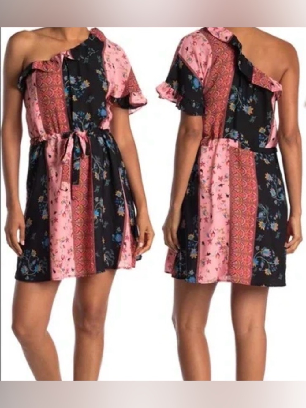19 Cooper Black Floral One-Shoulder Midi Dress
